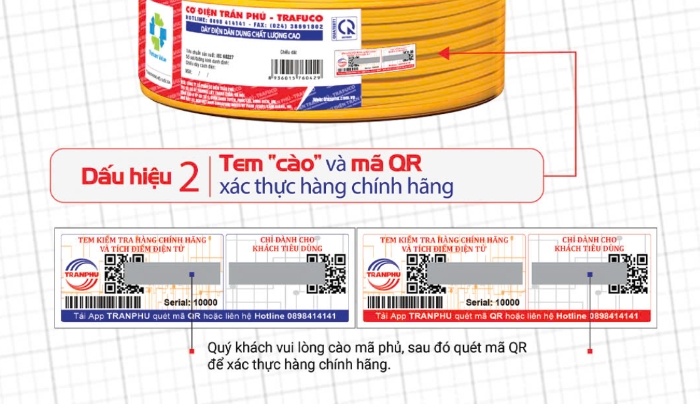 dấu hiệu trên tem có lớp phủ cào và mã QR