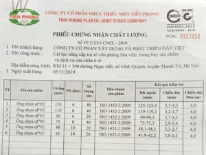 chung chi xuat xuong ong nhua tien phong