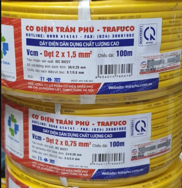 Dây điện trần phú 2x1.5mm chính hãng